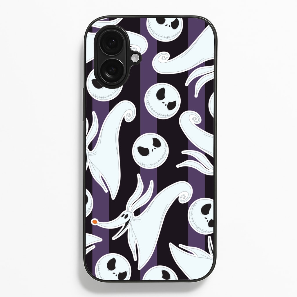 Skeleton Dog And Face Pattern iPhone 16 Plus Case