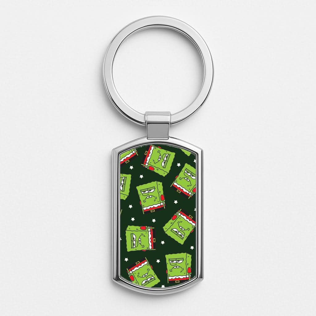 Grumpy Christmas Cartoon Sponge Pattern Luxury Keyring