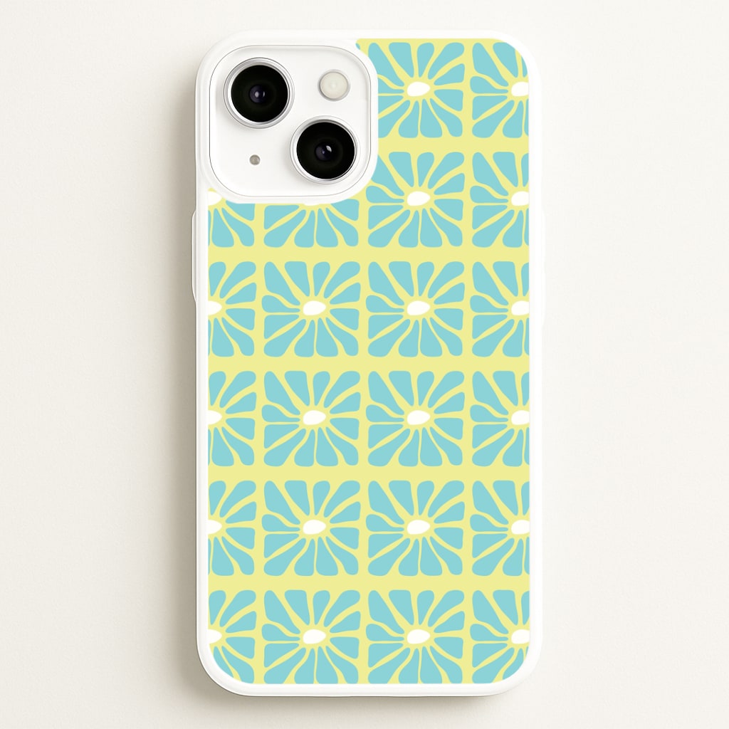 Square Abstract Flowers Blue iPhone 13 Mini Case