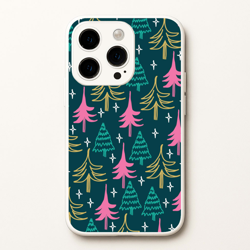 Colourful Sketched Christmas Trees Pattern iPhone 15 Pro Case