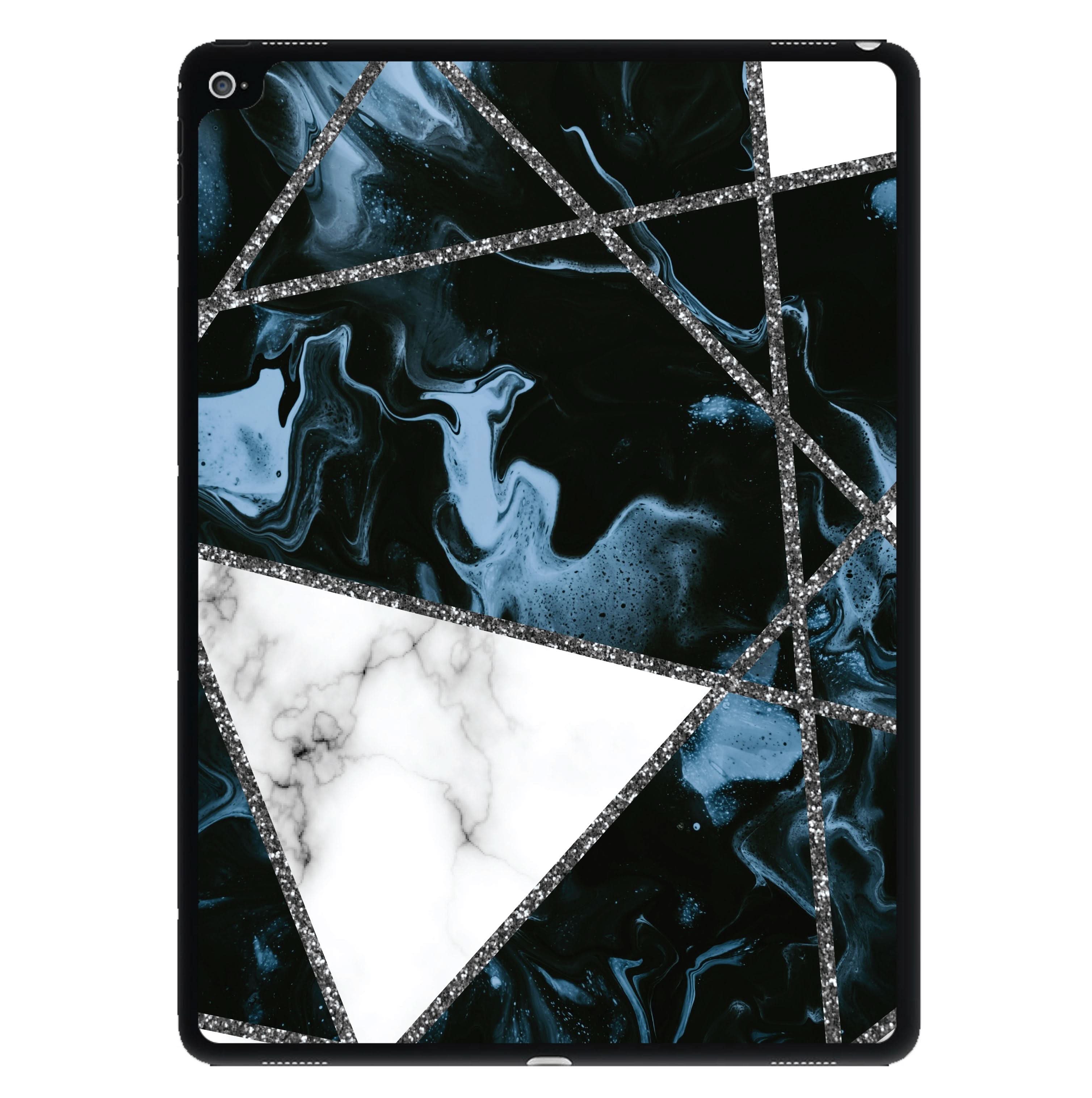 Dark Blue Marble And Silver Collage iPad Case