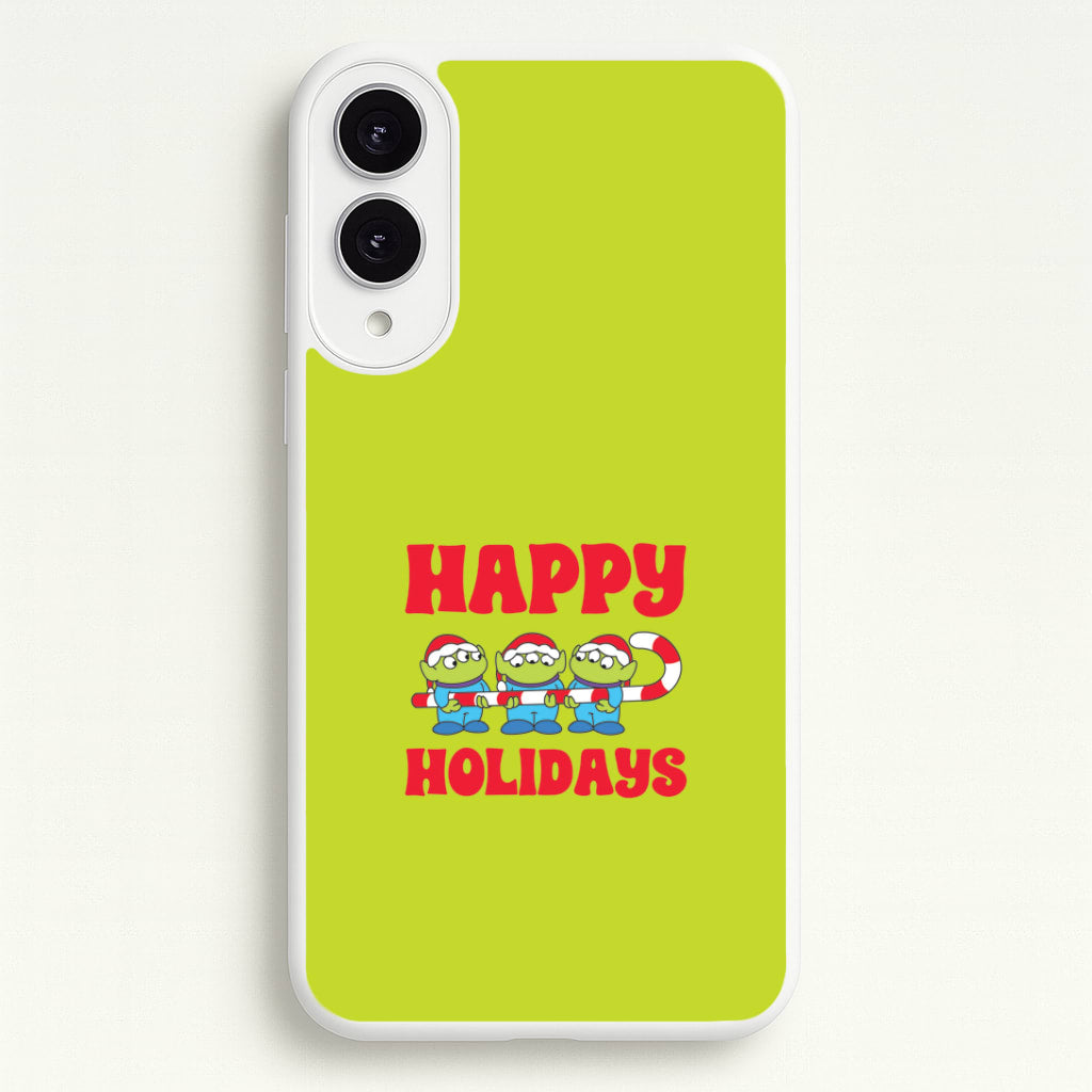Happy Holidays Cute Green Aliens Galaxy S25 Edge Case