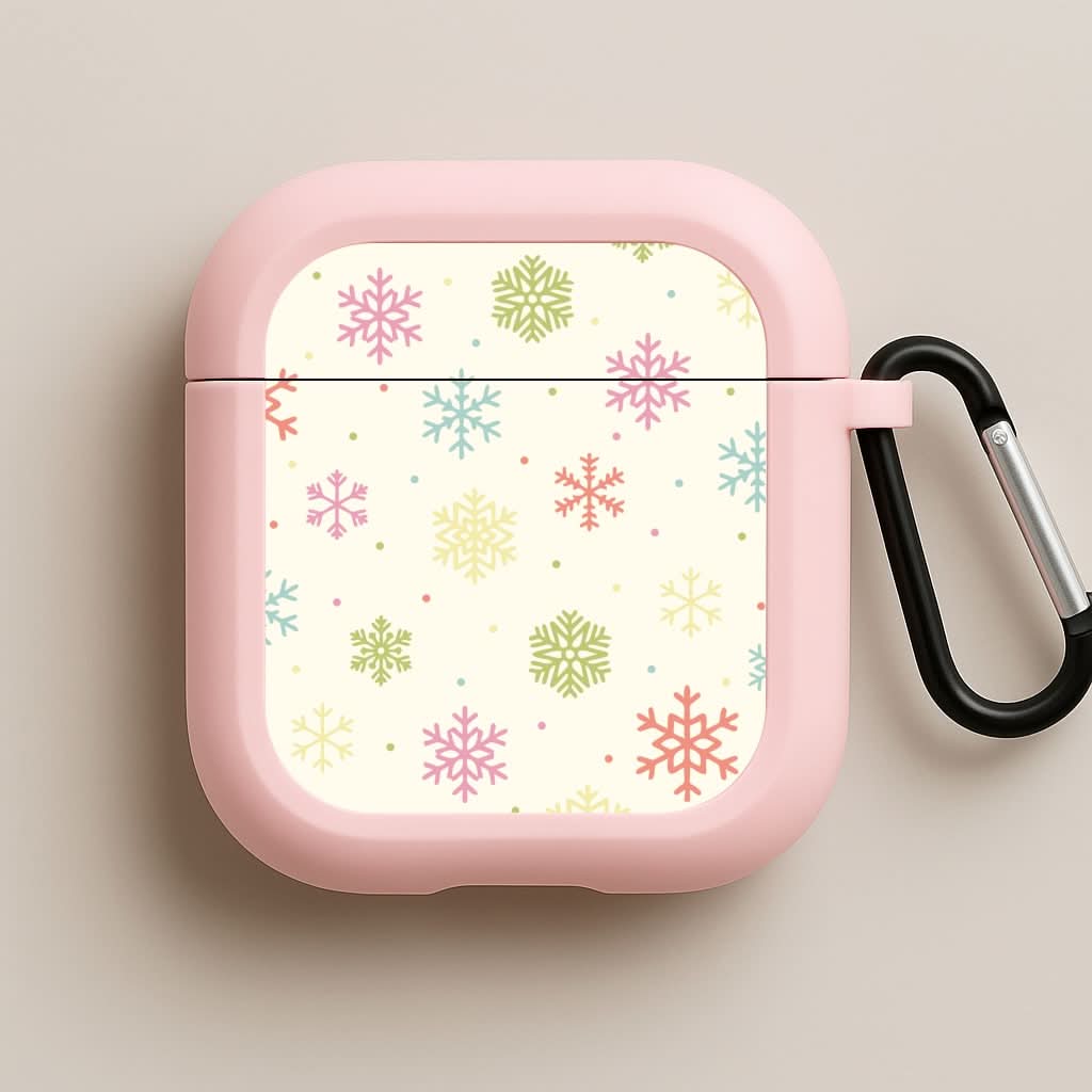 Pastel Snowflakes Pattern Pink AirPods Case