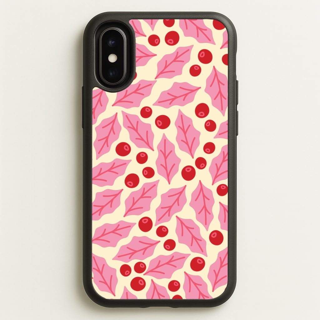 Pink Holly And Berries Pattern iPhone X / XS Case