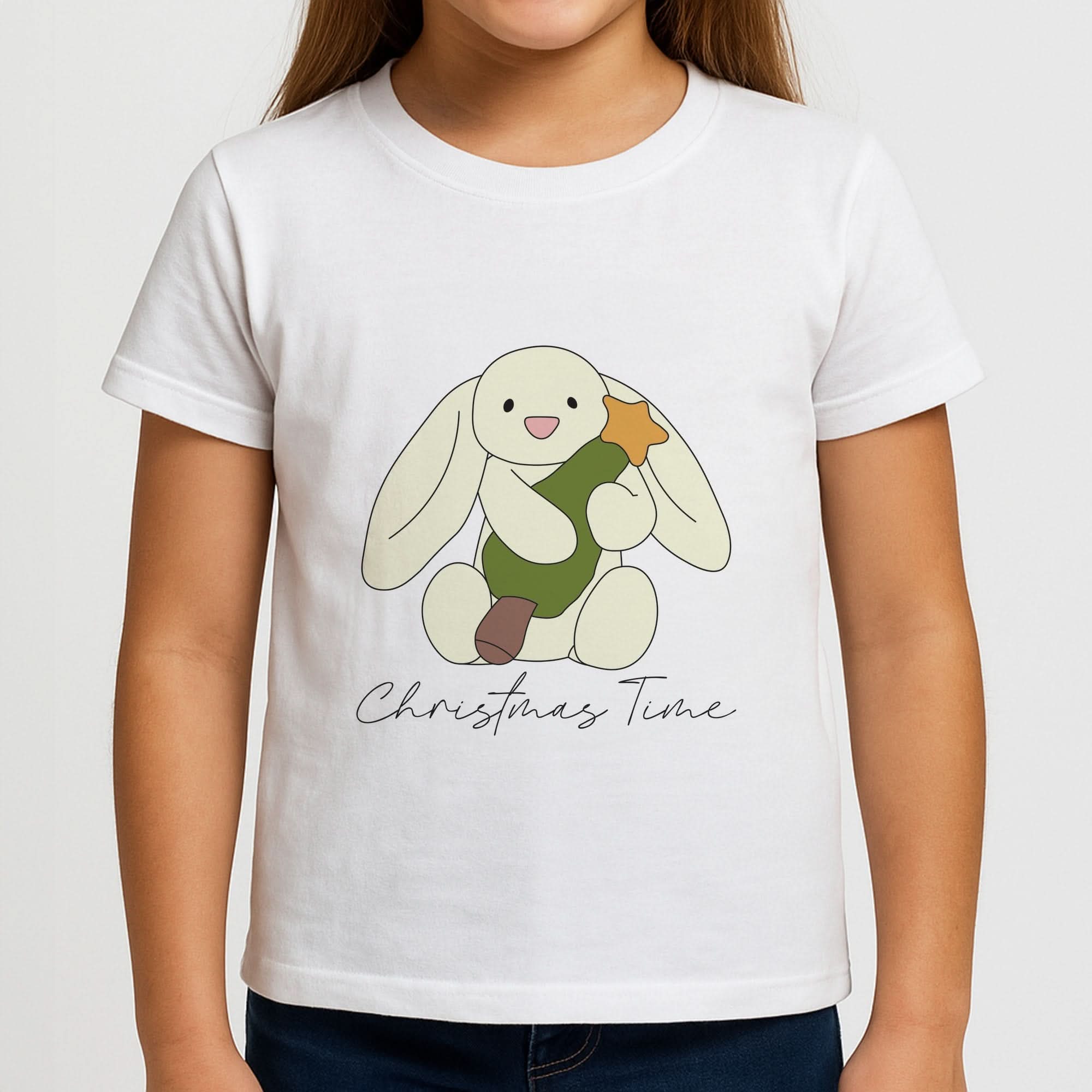 Christmas Bunny Stars Plush Girls T-Shirt