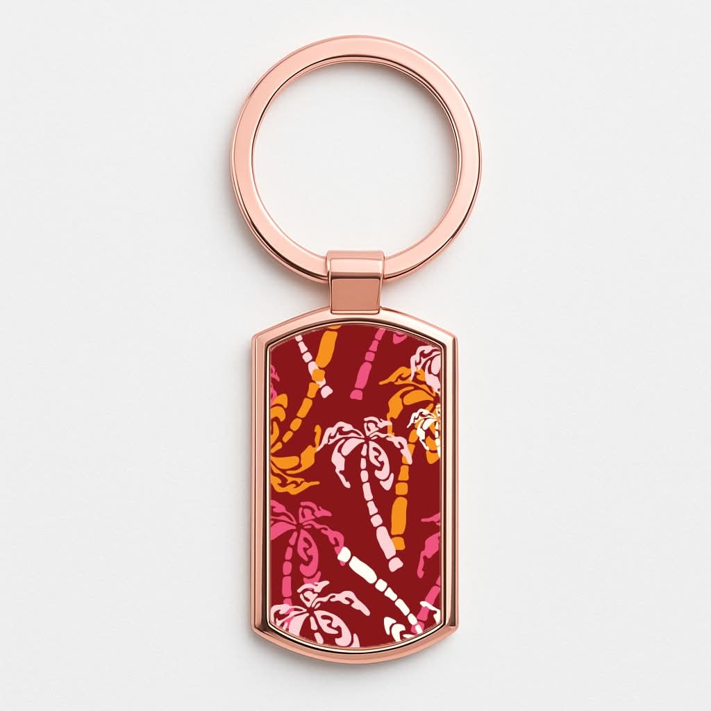 Abstract Palm Trees Pattern Rose Gold Keyring