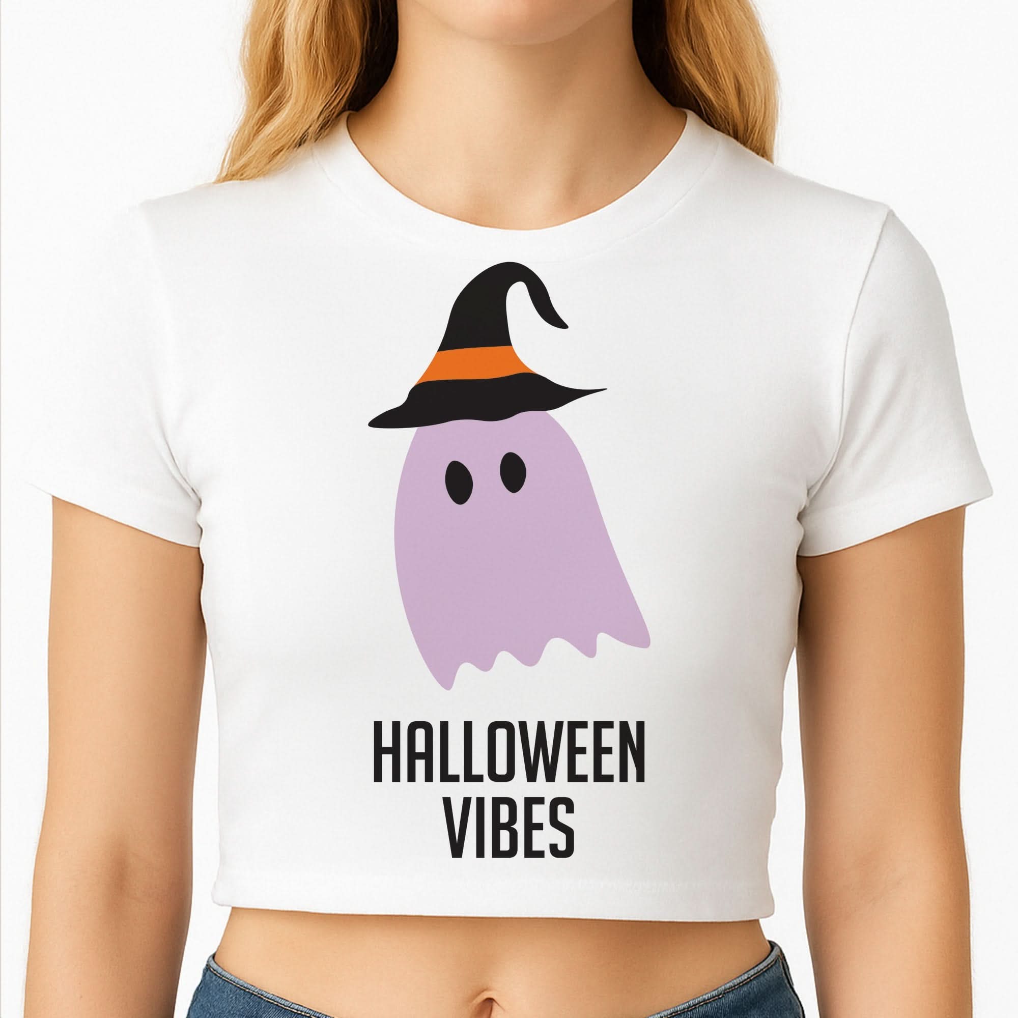 Purple Ghost Halloween Vibes Crop Top