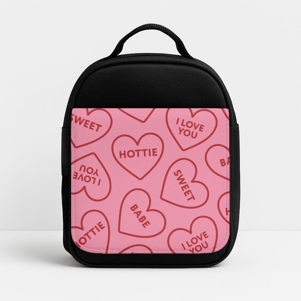 Quote Love Hearts Pattern Insulated Lunch Bag