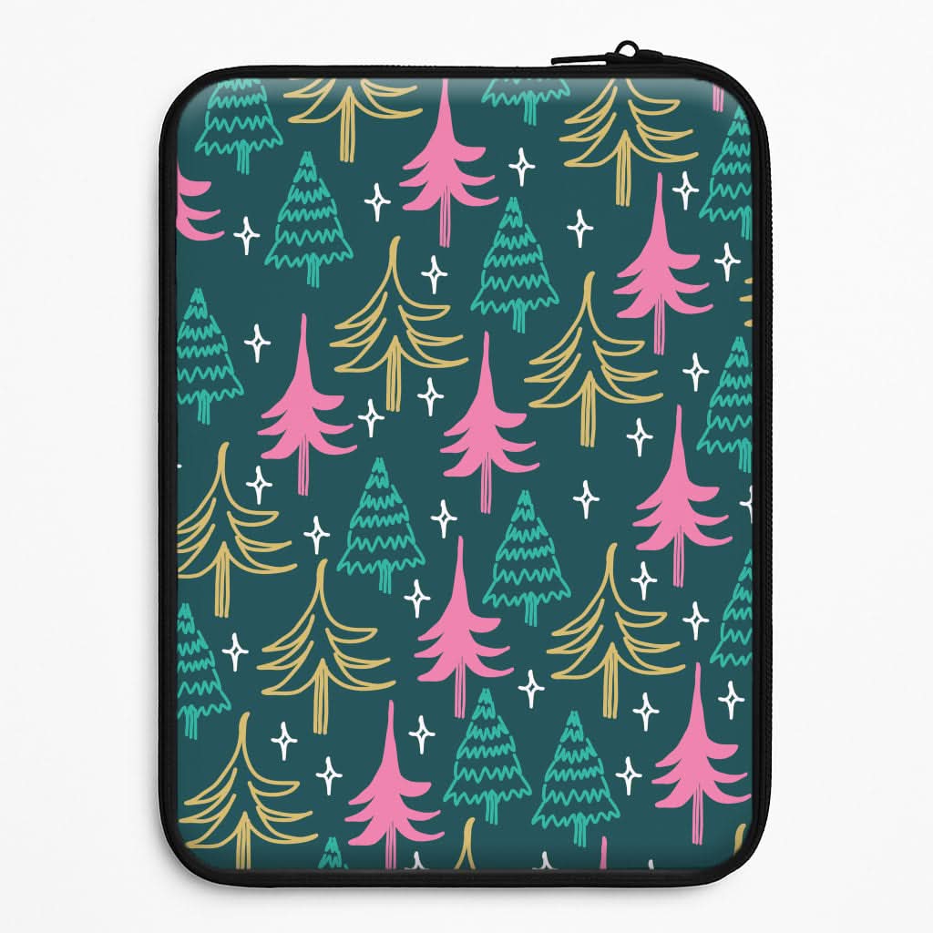 Colourful Sketched Christmas Trees Pattern Laptop Sleeve