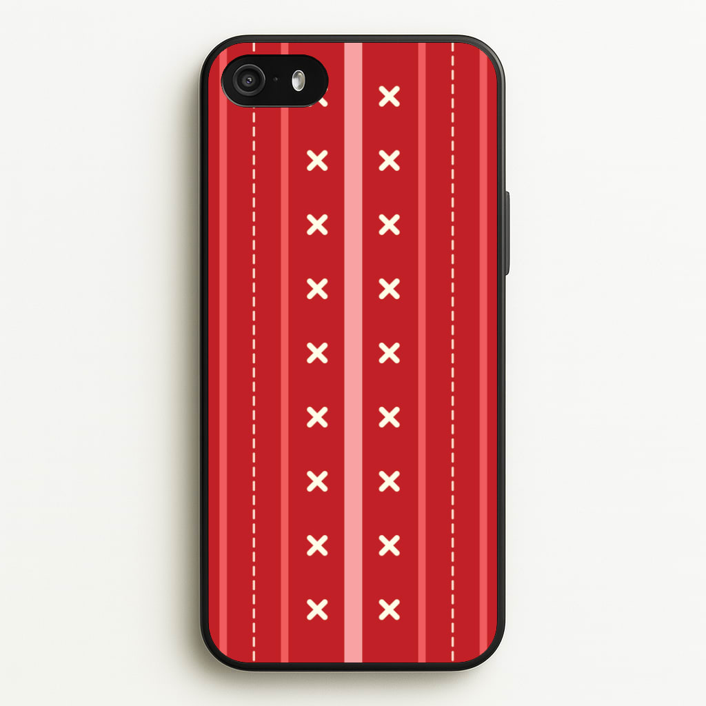 Stripes And Stitches Red Christmas Pattern iPhone 5 / 5s / SE 2016 Case