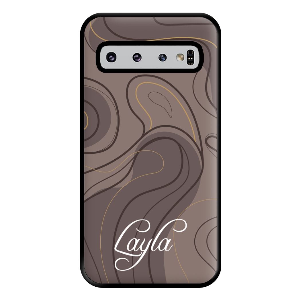 Brown Marble Waves Personalised Name Galaxy S10 Case