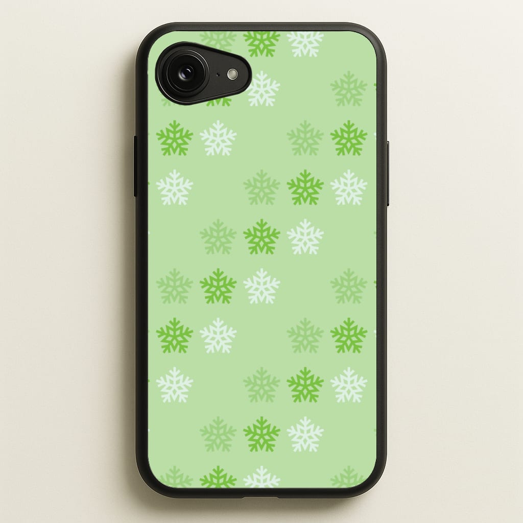 Green Slowflakes Christmas Pattern iPhone 16e Case