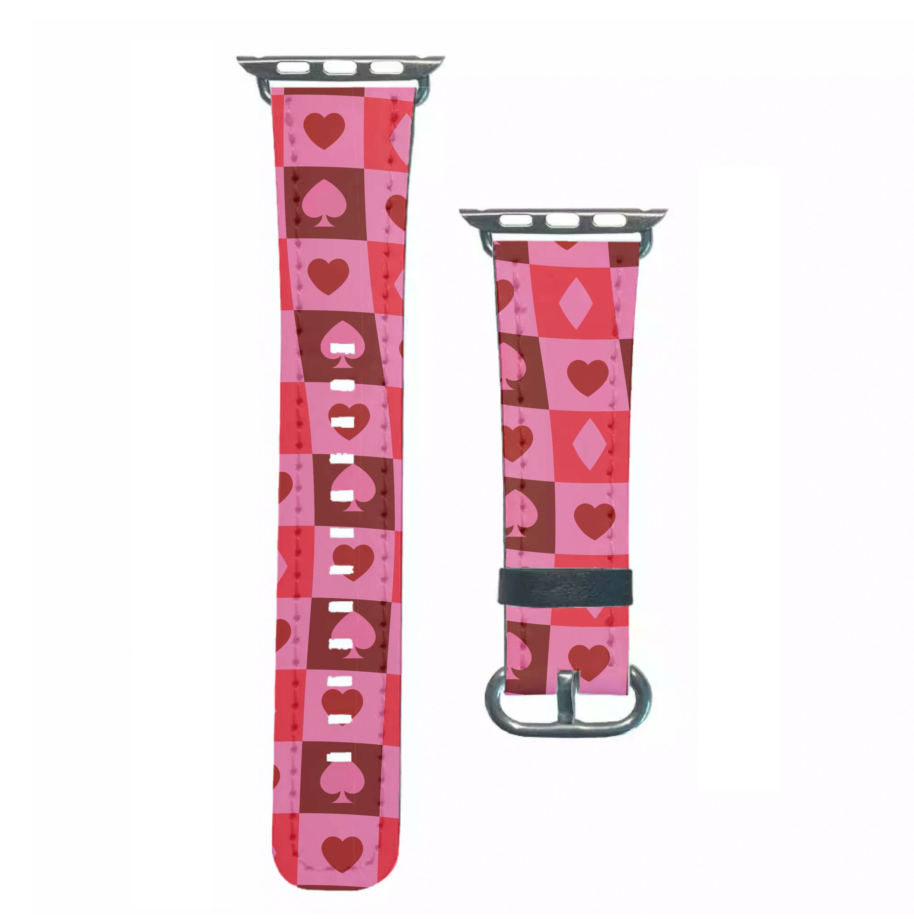 Card Suits Pattern Red Apple Watch Strap