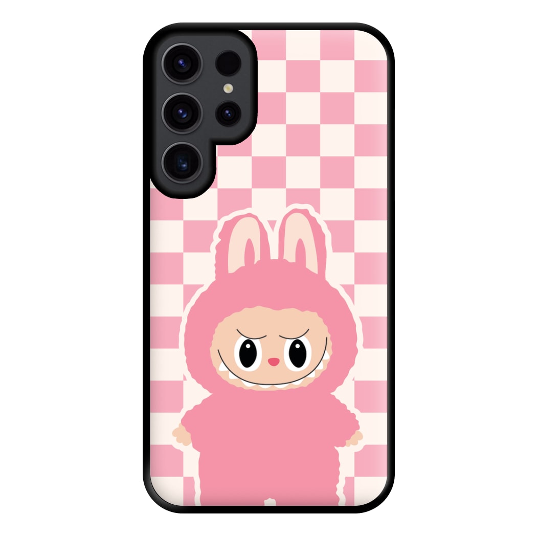 Checkered Cute Pink Monster Galaxy S23 Ultra Case