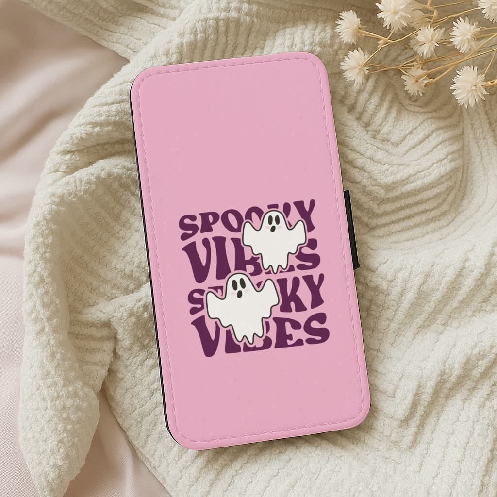 Spooky Vibes Pink Leather Phone Case