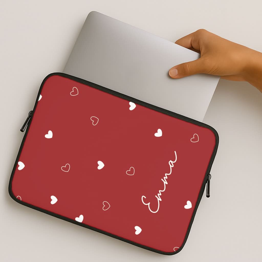 Red Hearts And Outlines Personalised Name MacBook Cover