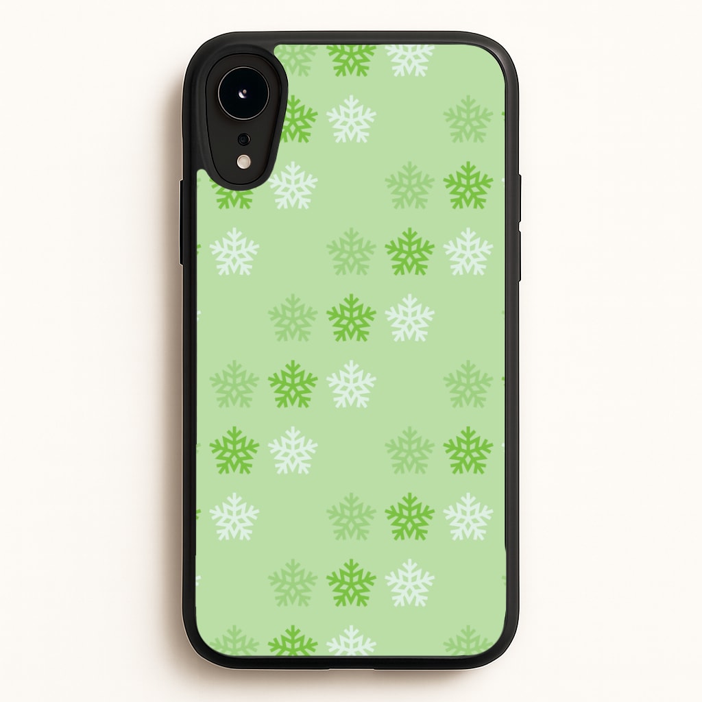 Green Slowflakes Christmas Pattern iPhone XR Case
