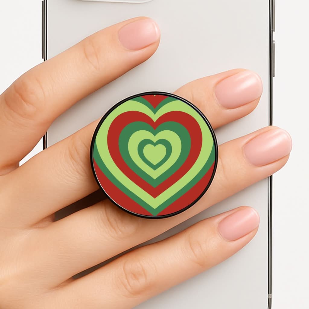 Red And Green Trippy Heart Christmas Pattern FunGrip