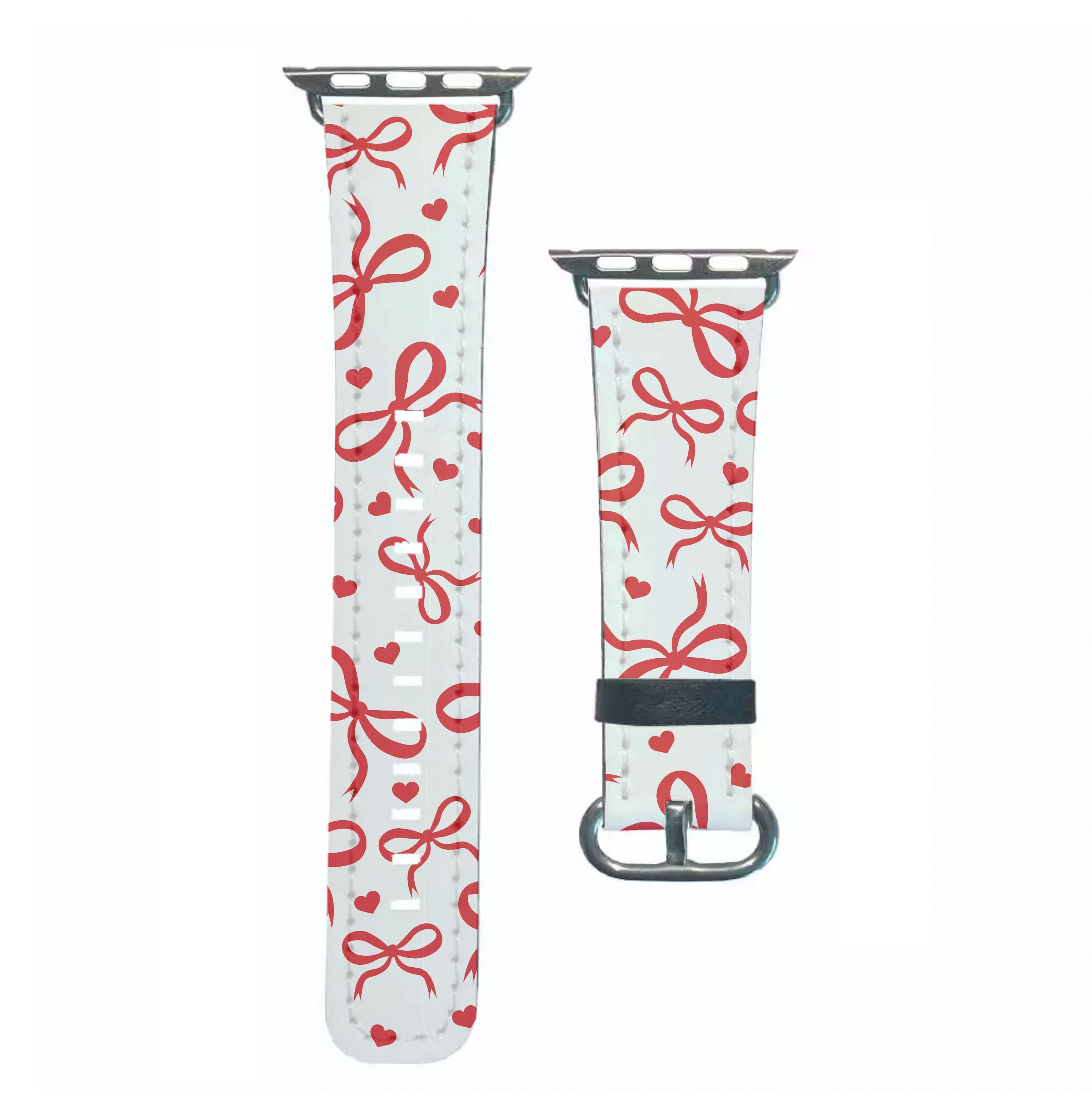 Coquette Bows And Hearts Red Apple Watch Strap