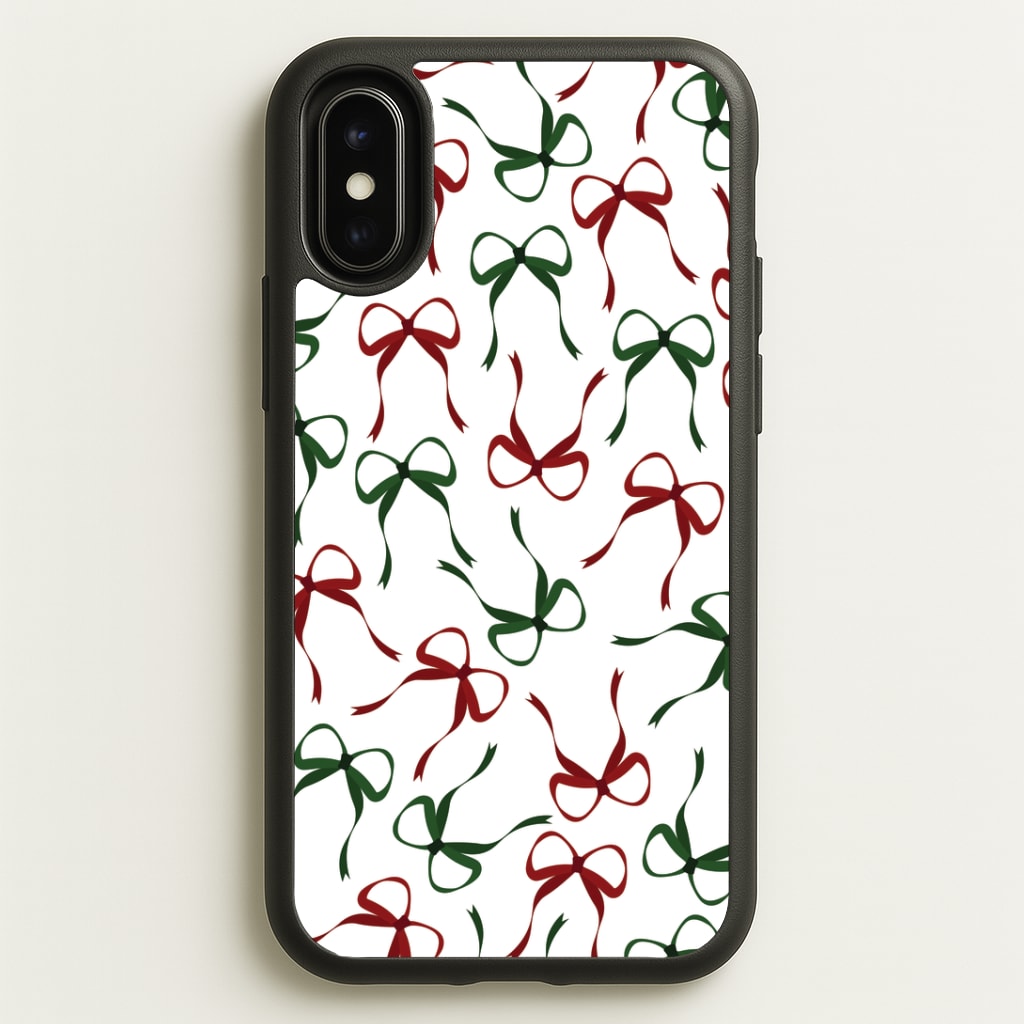 Red And Green Coquette Christmas Bows Pattern iPhone X / XS Case