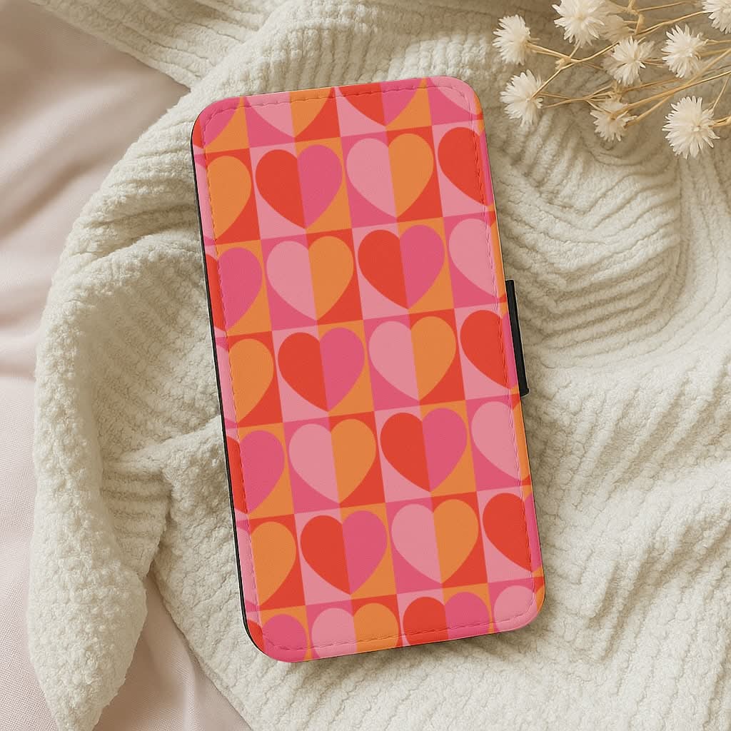 Sunset Hearts Pattern Leather Phone Case