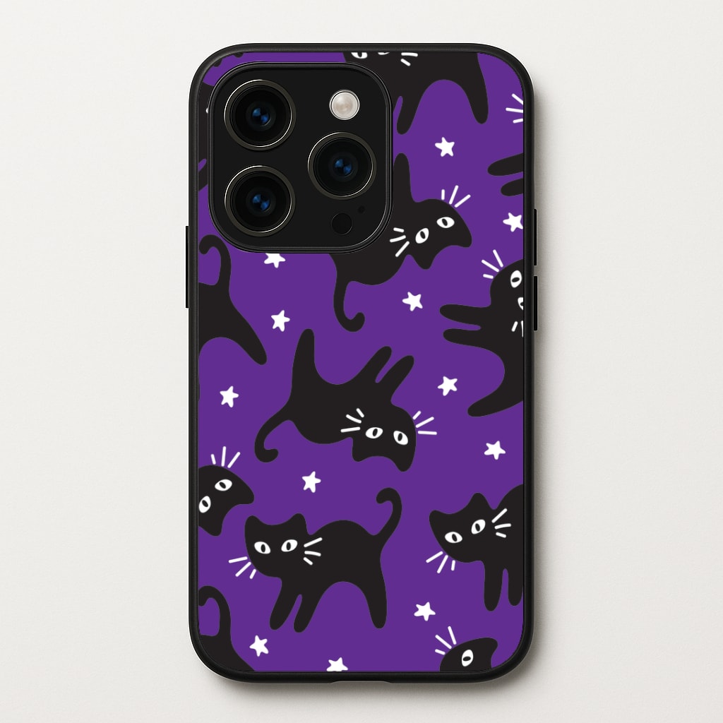 Cartoon Black Cats And Stars Pattern iPhone 15 Pro Case