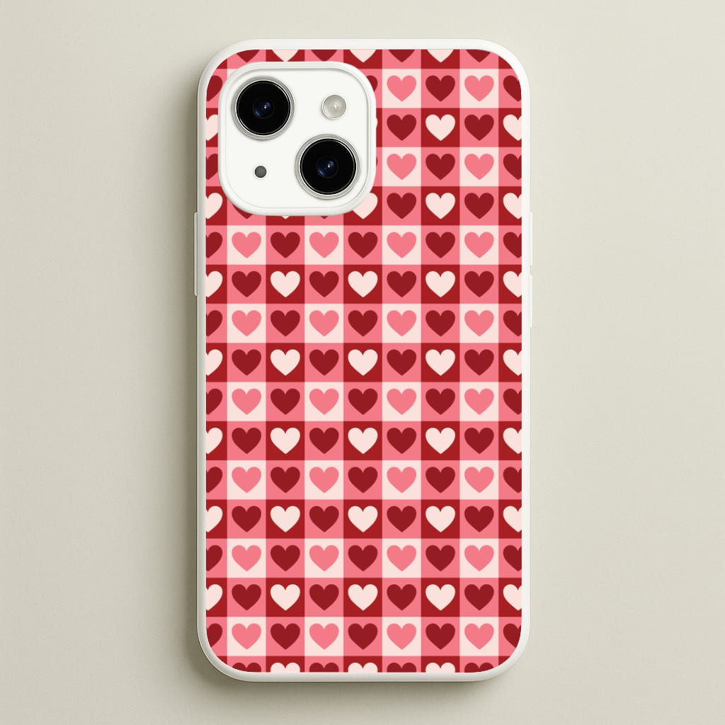Pink Tartan Love Hearts Pattern iPhone 14 Plus Case