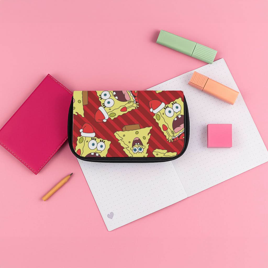 Christmas Cartoon Sponge Stripes Pattern Pencil Case