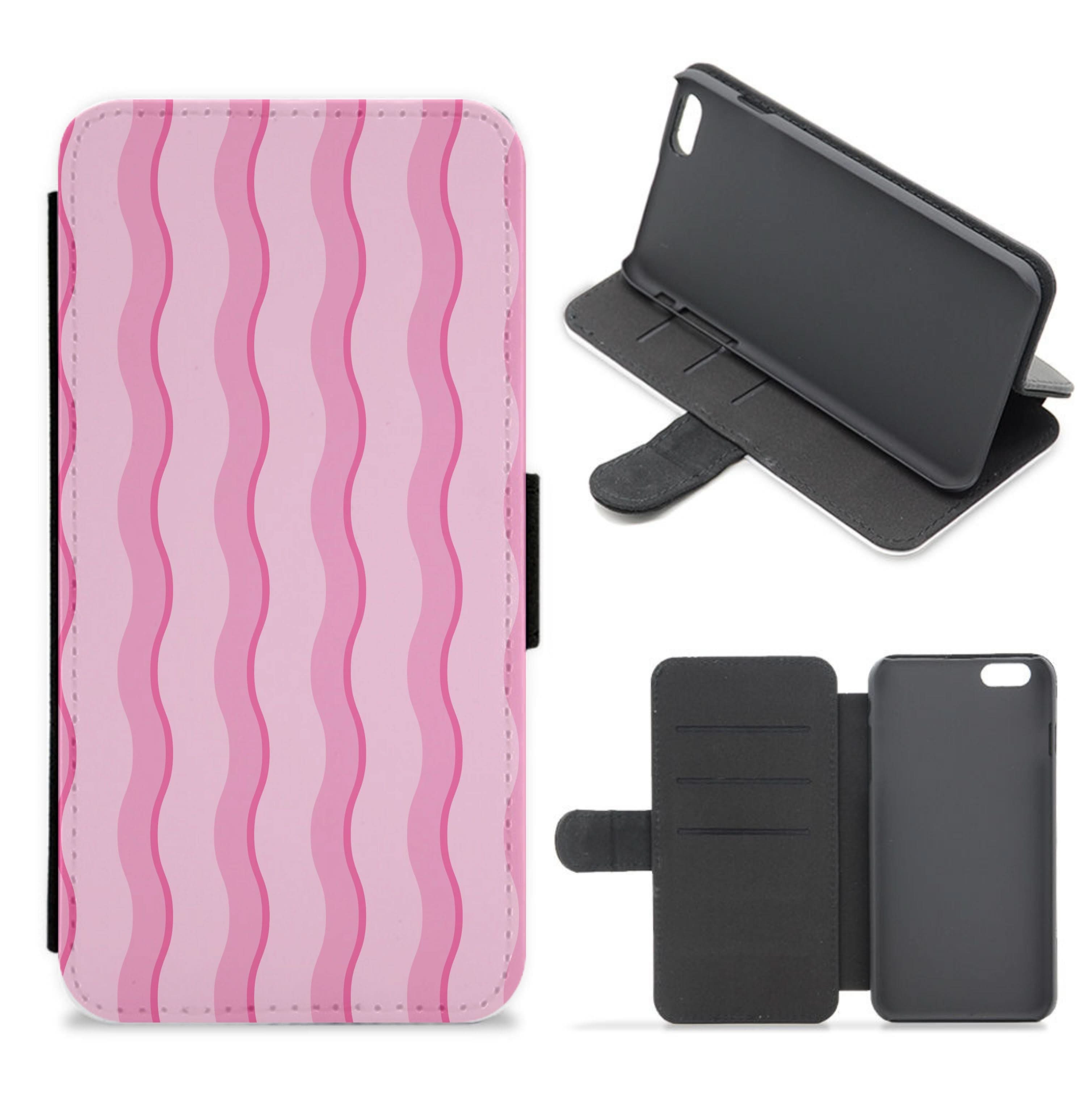 Pink Wavy Stripes Pattern Flip / Wallet Phone Case