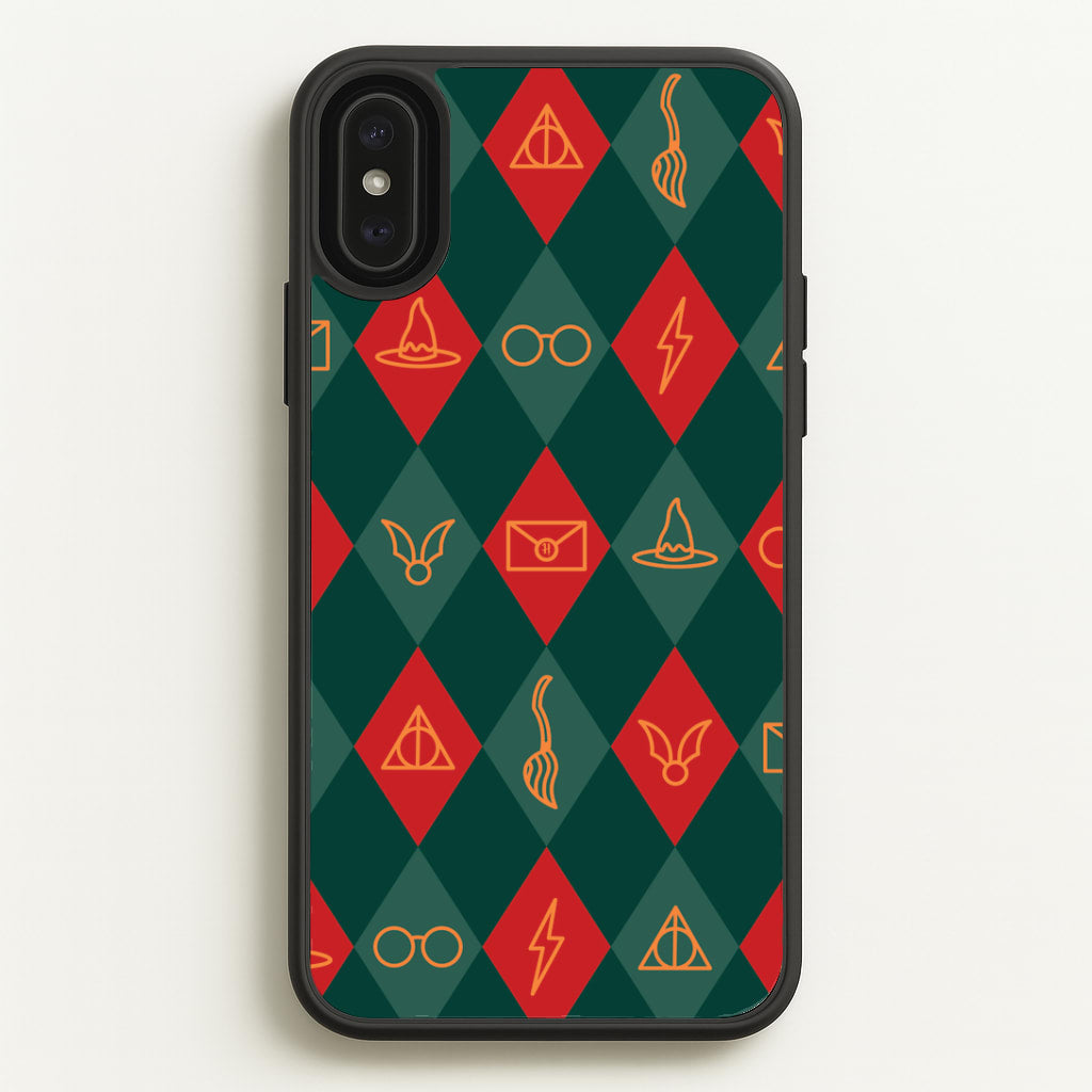Christmas Wizard Icons Argyle Pattern iPhone XS Max Case