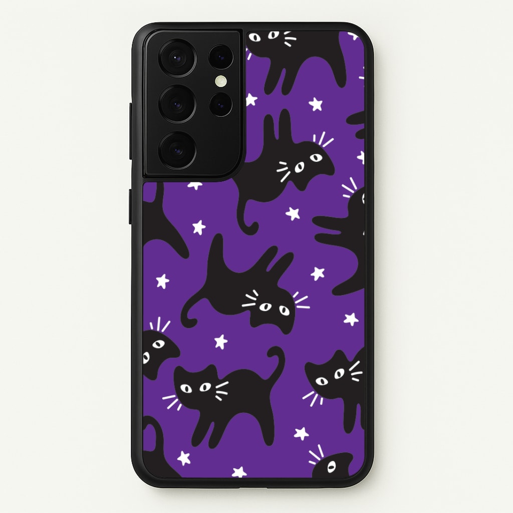 Cartoon Black Cats And Stars Pattern Galaxy S21 Ultra Case