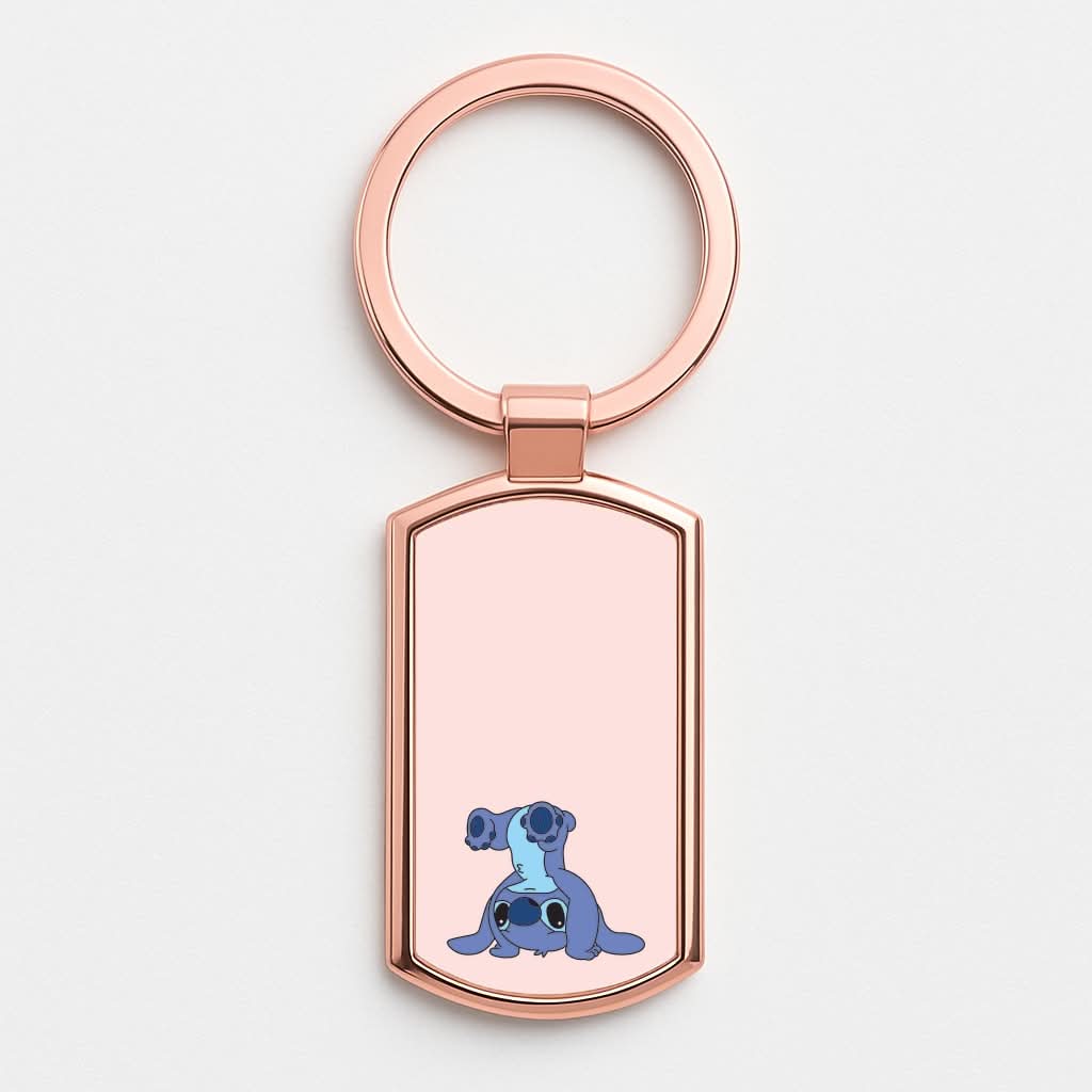 Cute Blue Alien Handstand Rose Gold Keyring