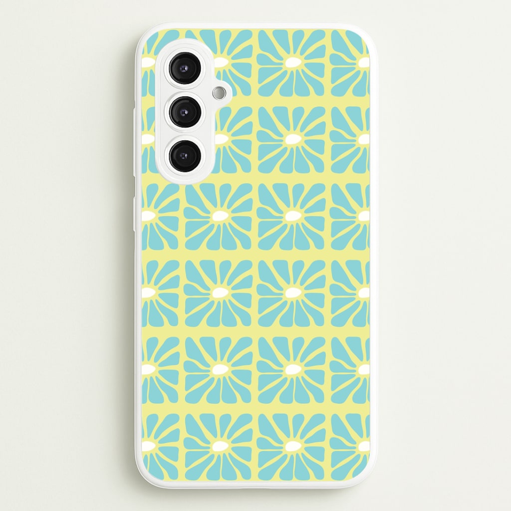 Square Abstract Flowers Blue Galaxy S23FE Case