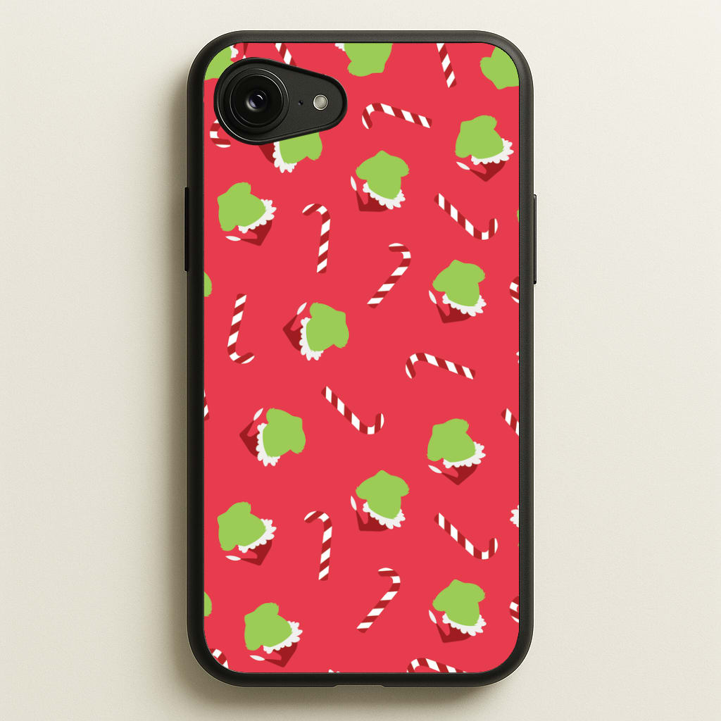 Green Creature And Candy Canes Pattern iPhone 16e Case