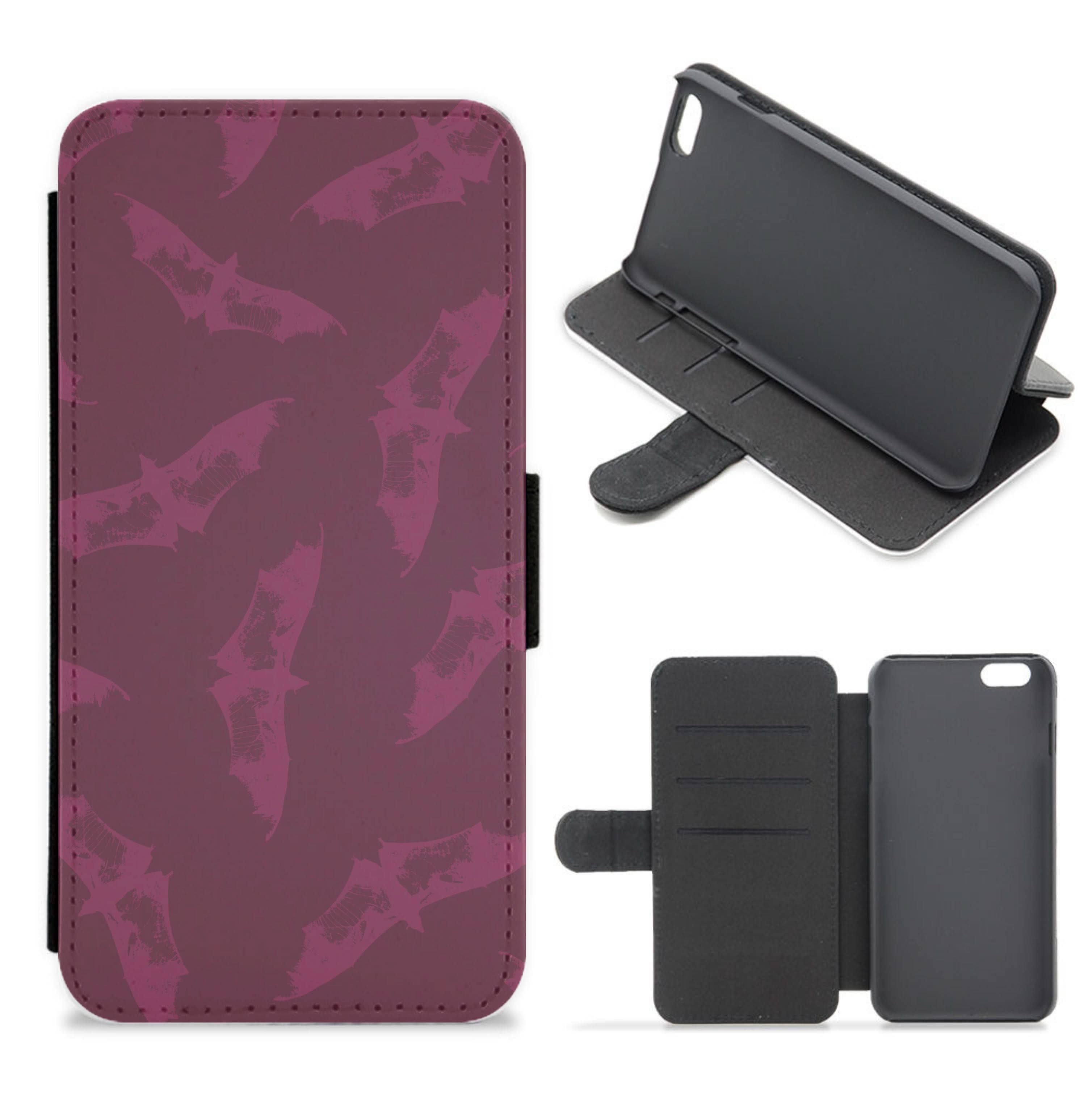 Dark Pink Bats Pattern Flip / Wallet Phone Case
