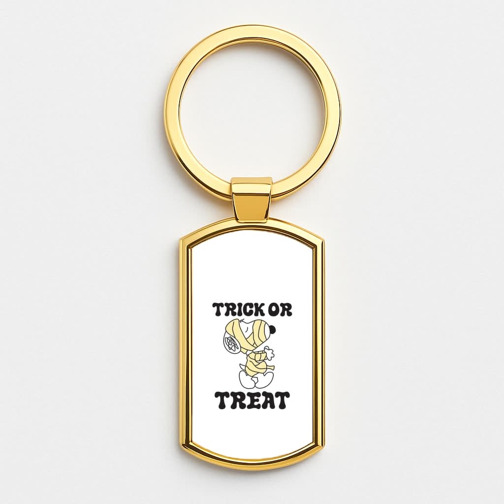 Trick Or Treat Cartoon Beagle Gold Keyring