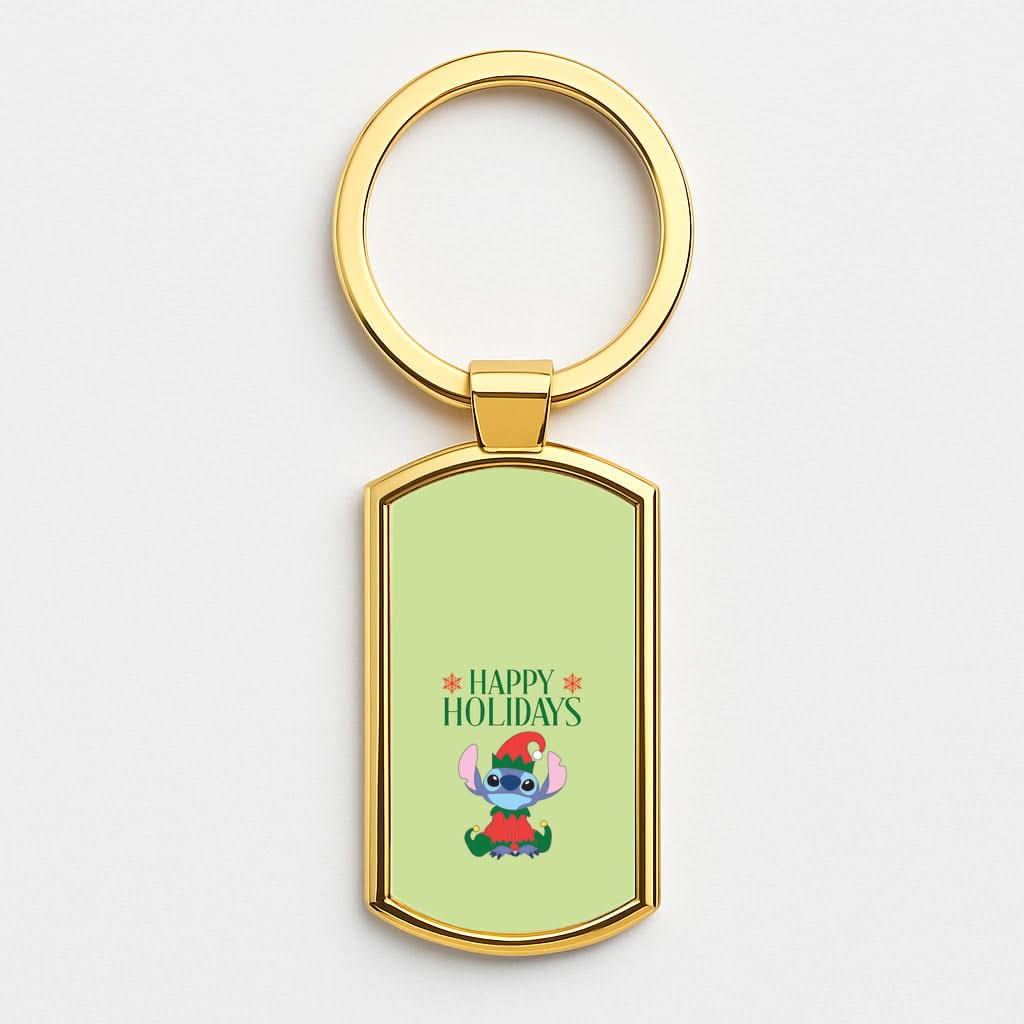 Cute Blue Alien Elf Gold Keyring