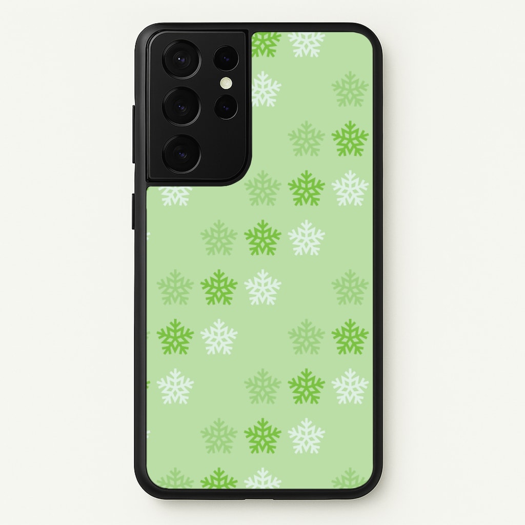 Green Slowflakes Christmas Pattern Galaxy S21 Ultra Case