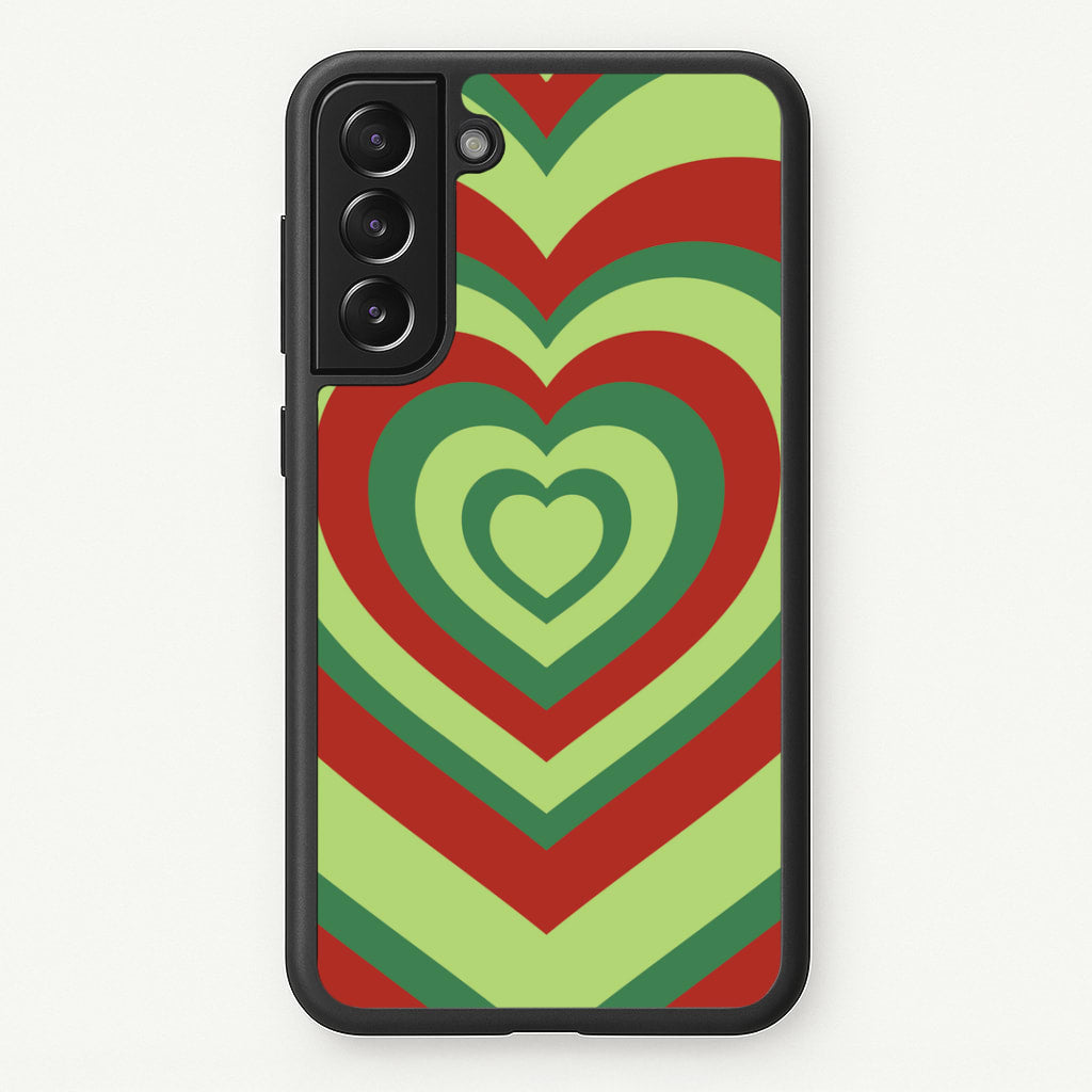 Red And Green Trippy Heart Christmas Pattern Galaxy S21 Case