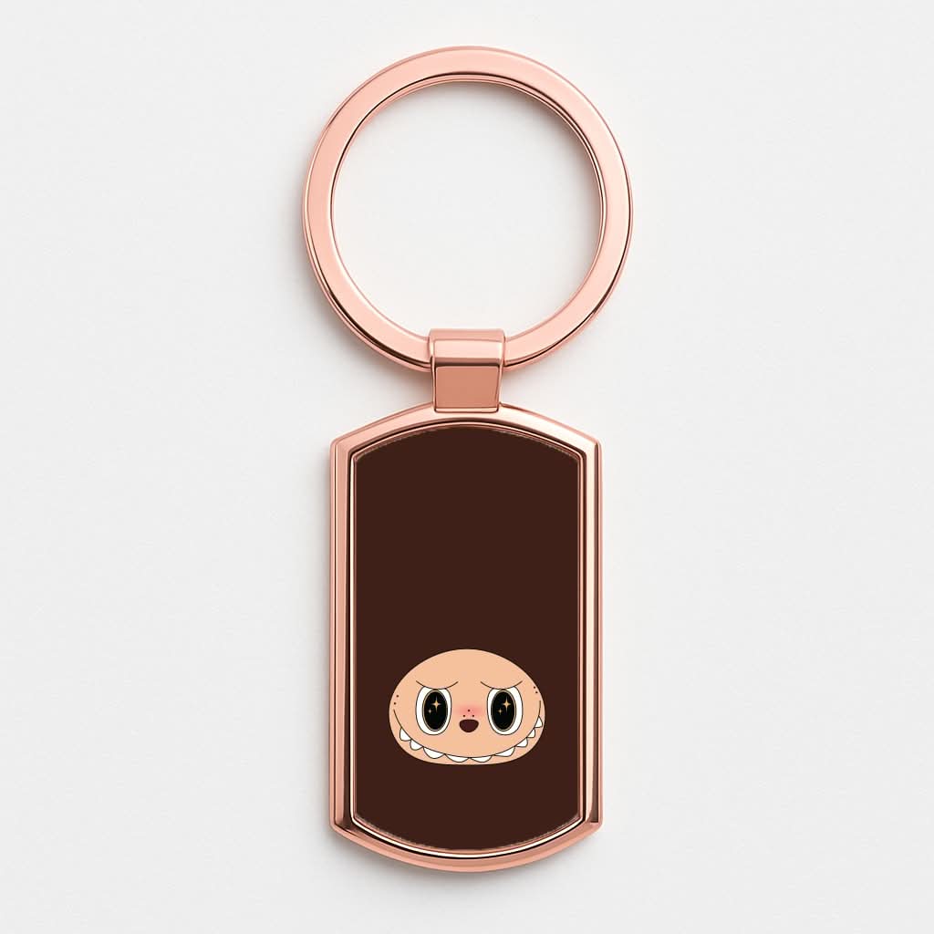 Cute Brown Monster Face Rose Gold Keyring