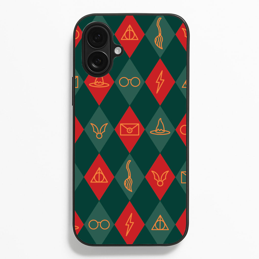 Christmas Wizard Icons Argyle Pattern iPhone 16 Plus Case