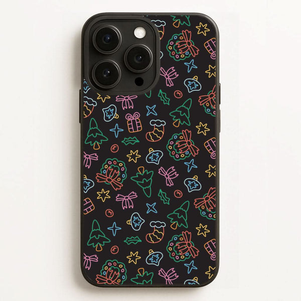 Neon Christmas Icons Pattern I Phone Case for Apple iPhone, Samsung Galaxy, Huawei and Google Pixel