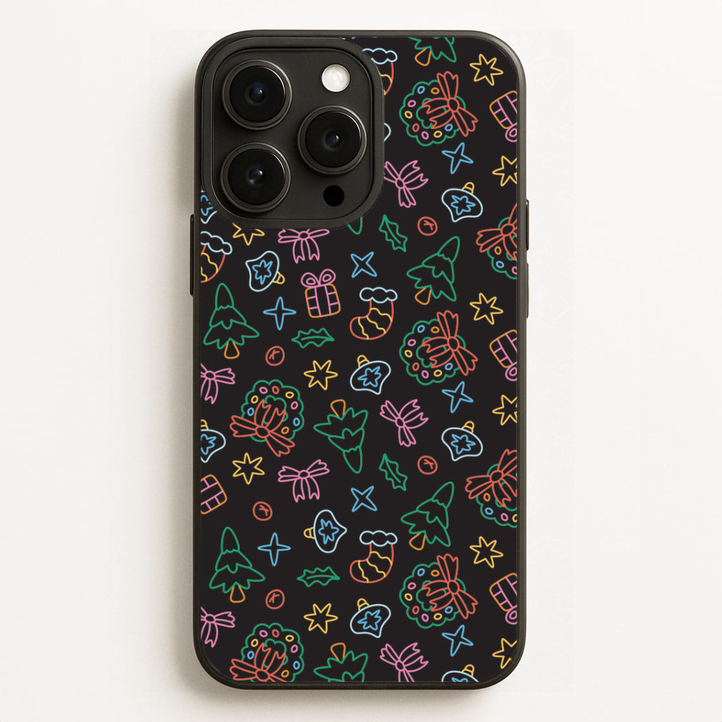 Neon Christmas Icons Pattern I iPhone 16 Pro Max Case