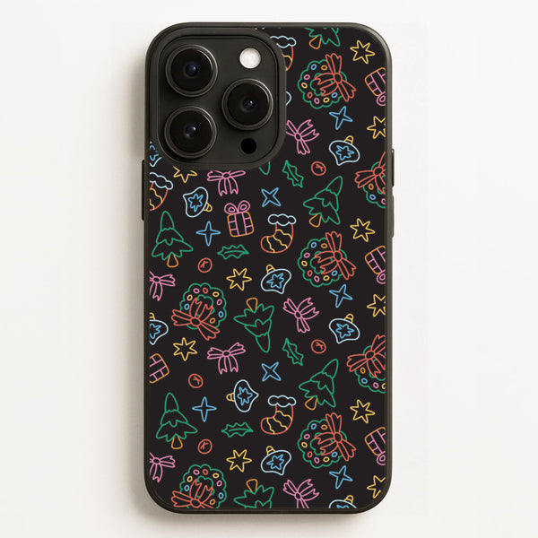 Neon Christmas Icons Pattern I iPhone 16 Pro Max Case