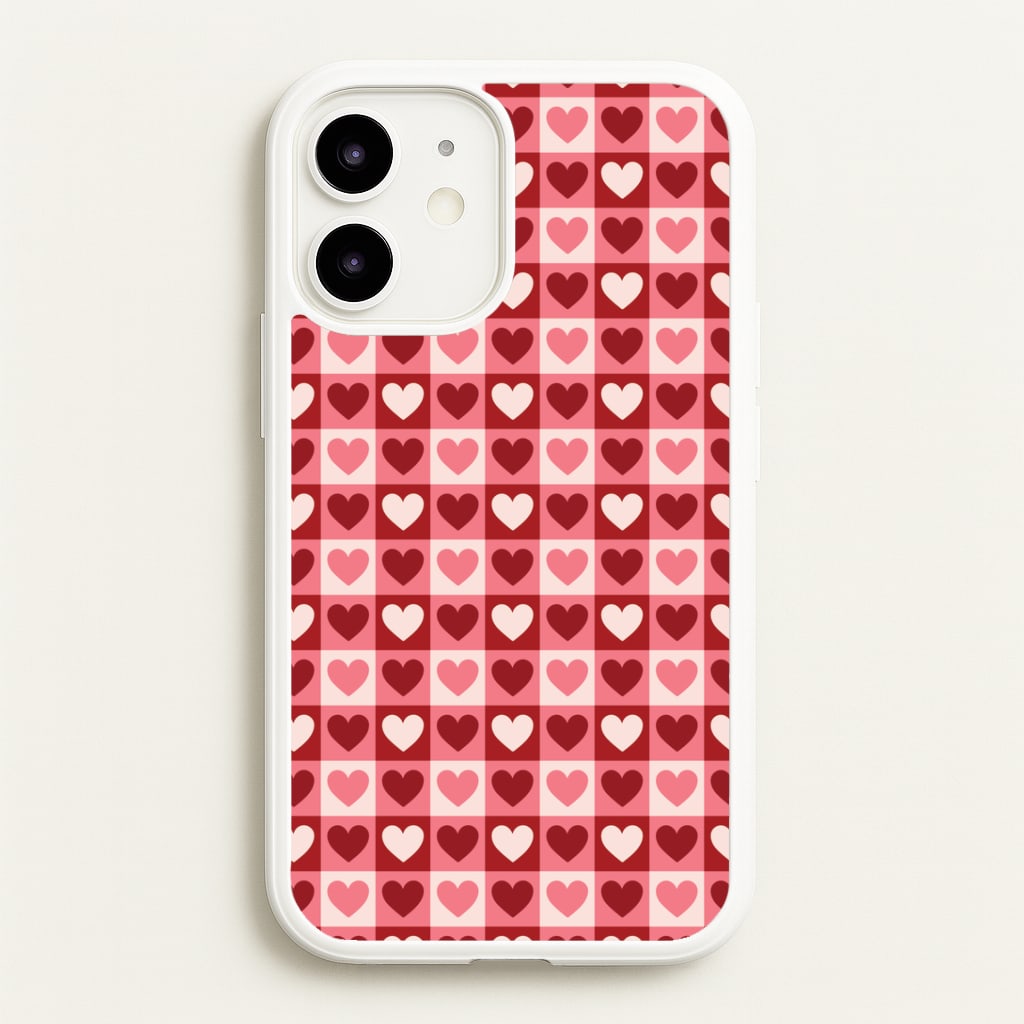 Pink Tartan Love Hearts Pattern iPhone 12 Mini Case