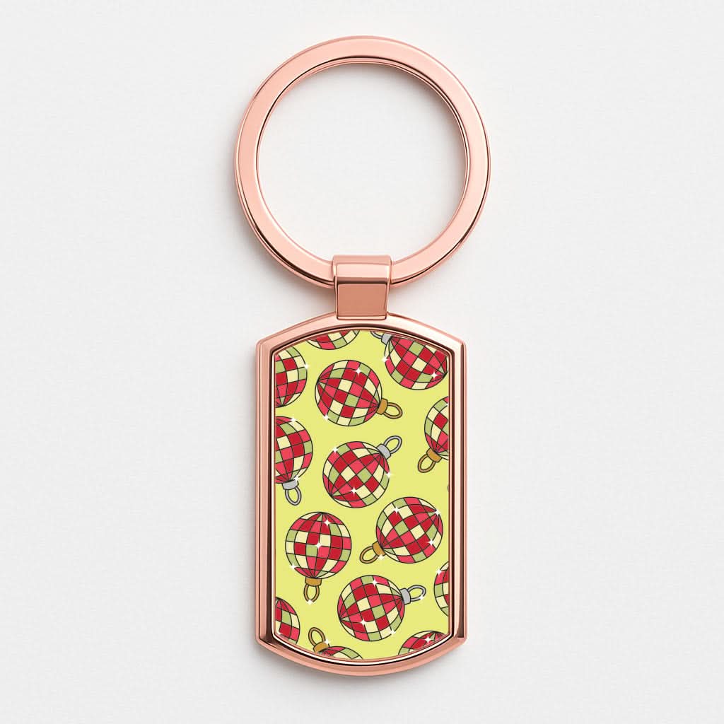 Disco Baubles Pattern Rose Gold Keyring