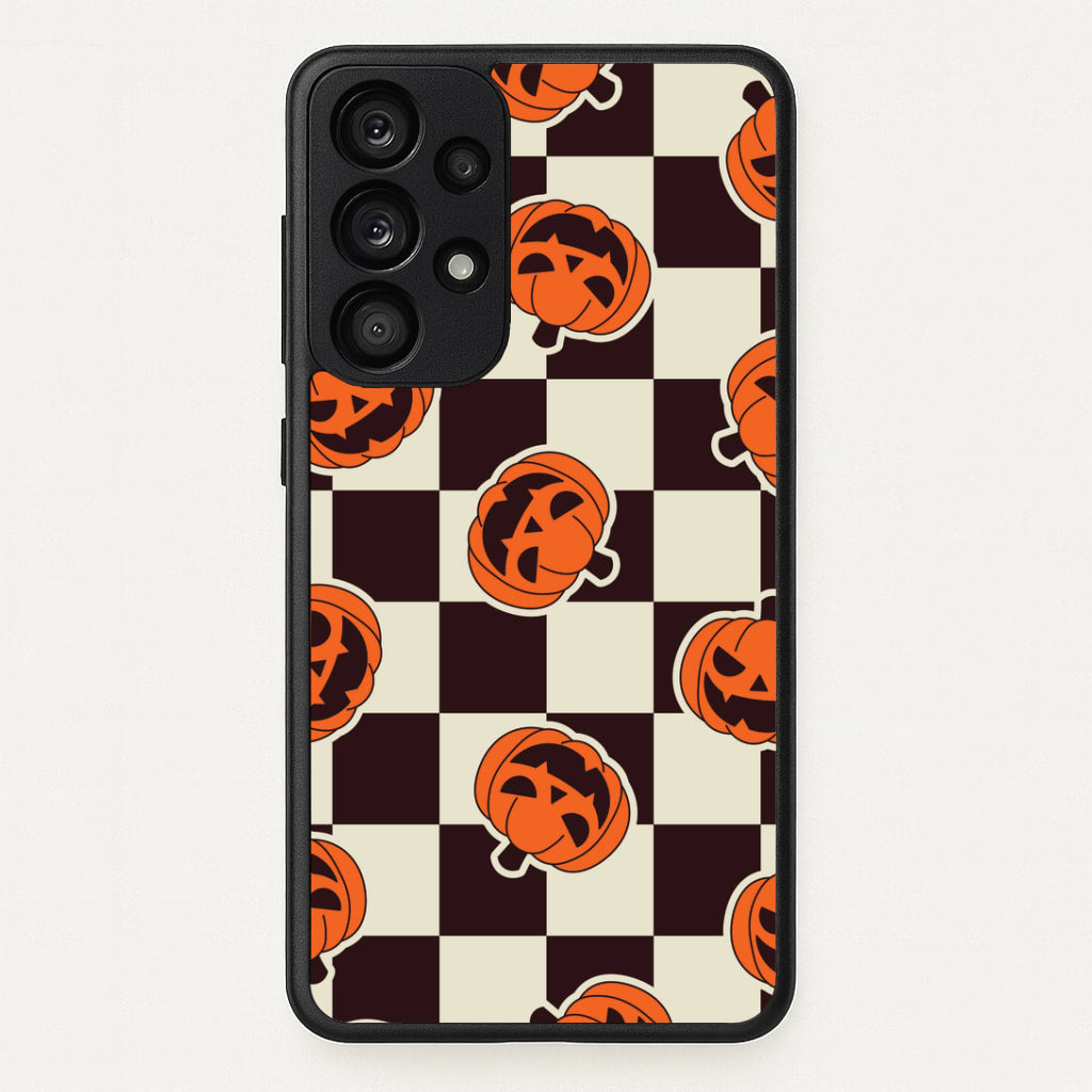 Pumpkin Stickers Checkered Pattern Galaxy A53 Case
