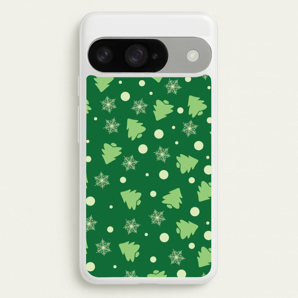 Cartoon Christmas Trees And Snowflakes Pattern Google Pixel 10 / 10 Pro Case