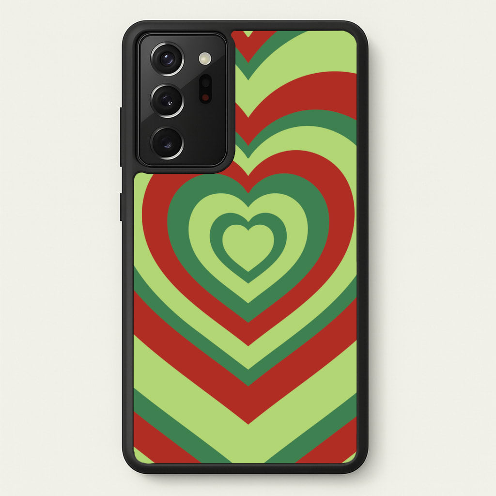 Red And Green Trippy Heart Christmas Pattern Galaxy Note 20 Ultra Case