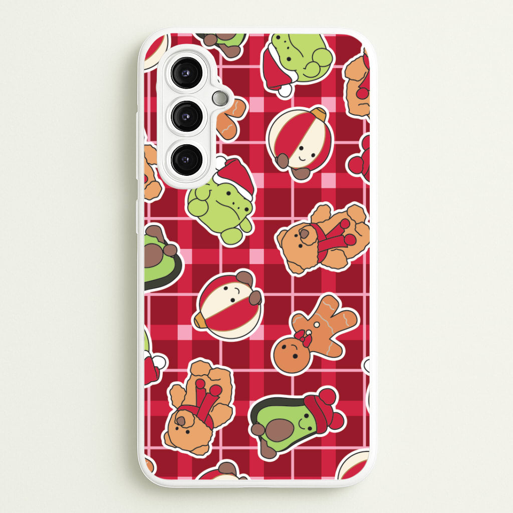 Christmas Plushies Tartan Pattern Galaxy A14 Case
